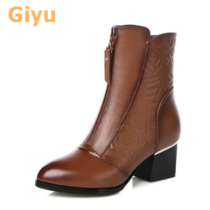 

Spring Single Boots 2021 New Fashion Women's Shoes Winter Plus Velvet Genuine Leather Short Boots Thick Heel Martin Ankle Boots