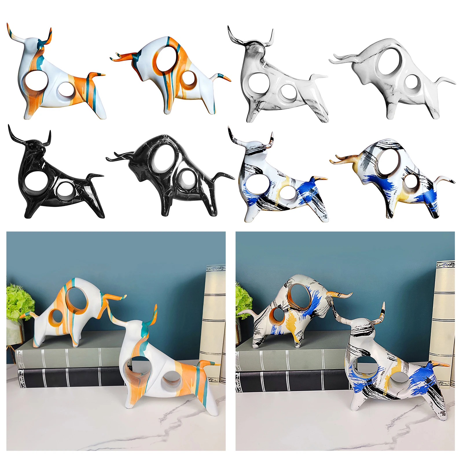 

Abstract Ox Statue Ornament Cafe Cattle Sculptures Animal Figurines Abstract Bull Statue Hotel Home Living Room Cow Decoration