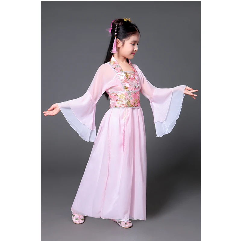 Hanfu древний китайский традиционный костюм для девочек, сценическое платье для танцев, Женский костюм феи в народном стиле, костюм Танга для детей - Цвет: Pink