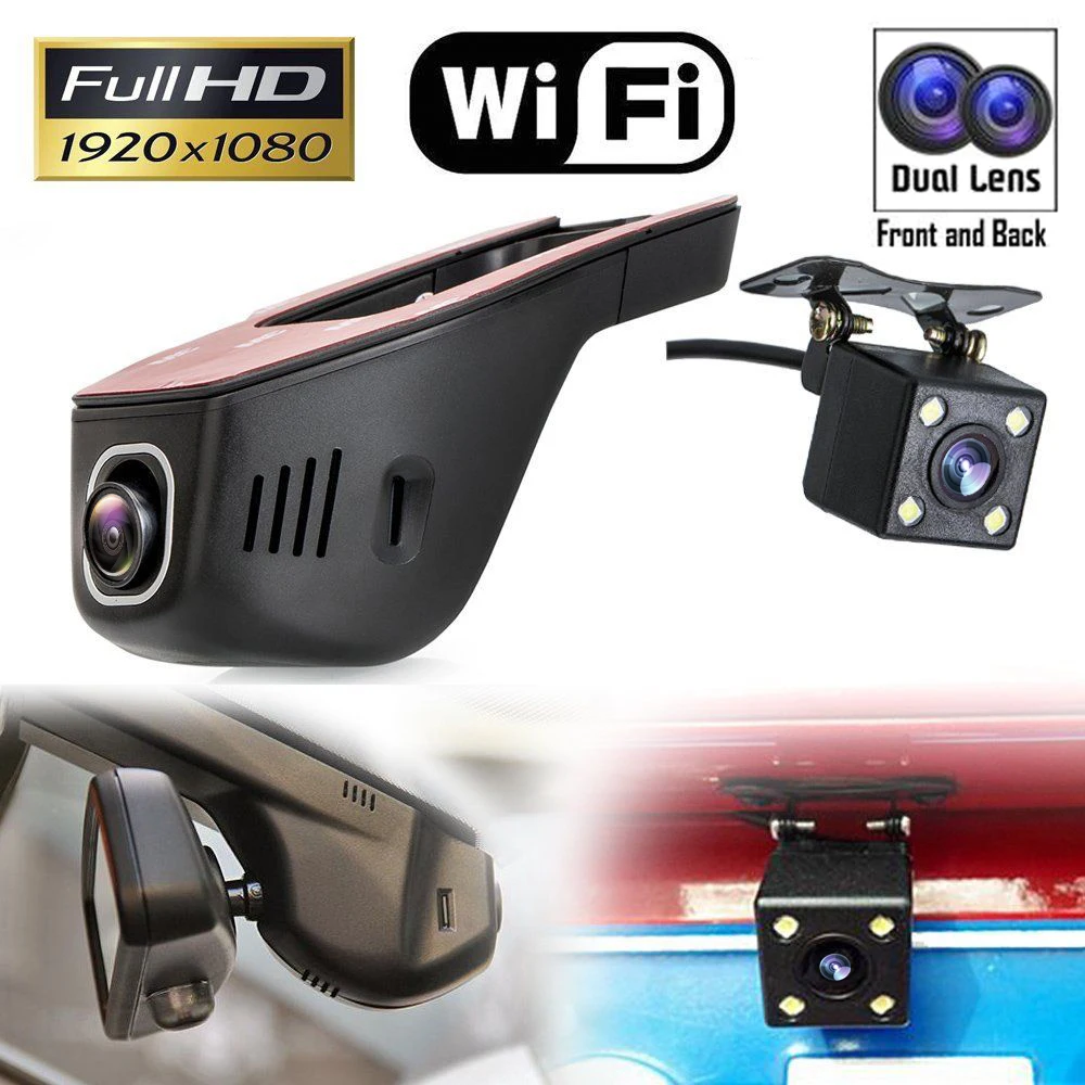 Автомобильный видеорегистратор Full Hd 1080p WIFI угол обзора 170 градусов с двойным