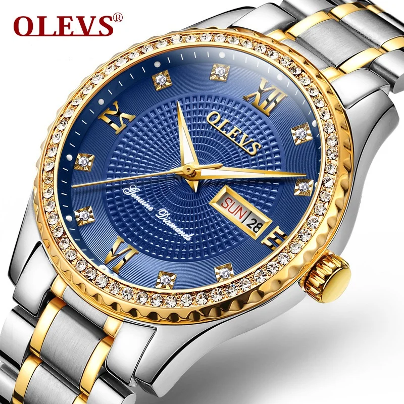 

OLEVS 6618 Men Luxury Diamond Quartz Calendar Week Watches Full Steel Waterproof Luminous Man Business Wristwatch Reloj Hombre