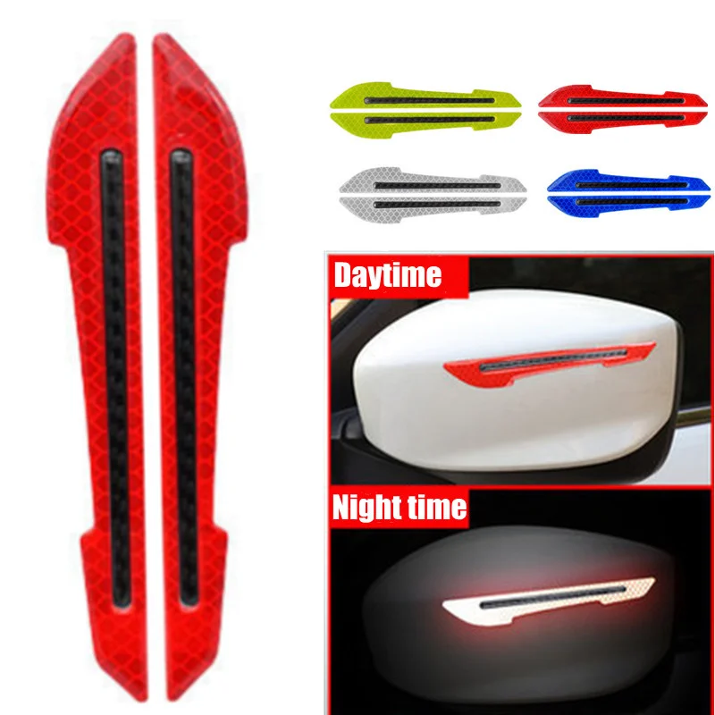 

2Pcs/Set Car Stickers Auto Safety Warning Reflective Sticker Rearview Mirror Tape Safety Light Reflector Strip for Car