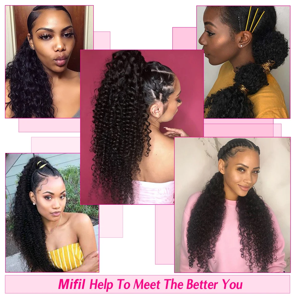 

#1B/4/27 Afro Kinky Curly Ponytail Human Hair Drawstring Brazilian Ponytail Extensions Women #99J Remy Clip In Hair Piece Mifil