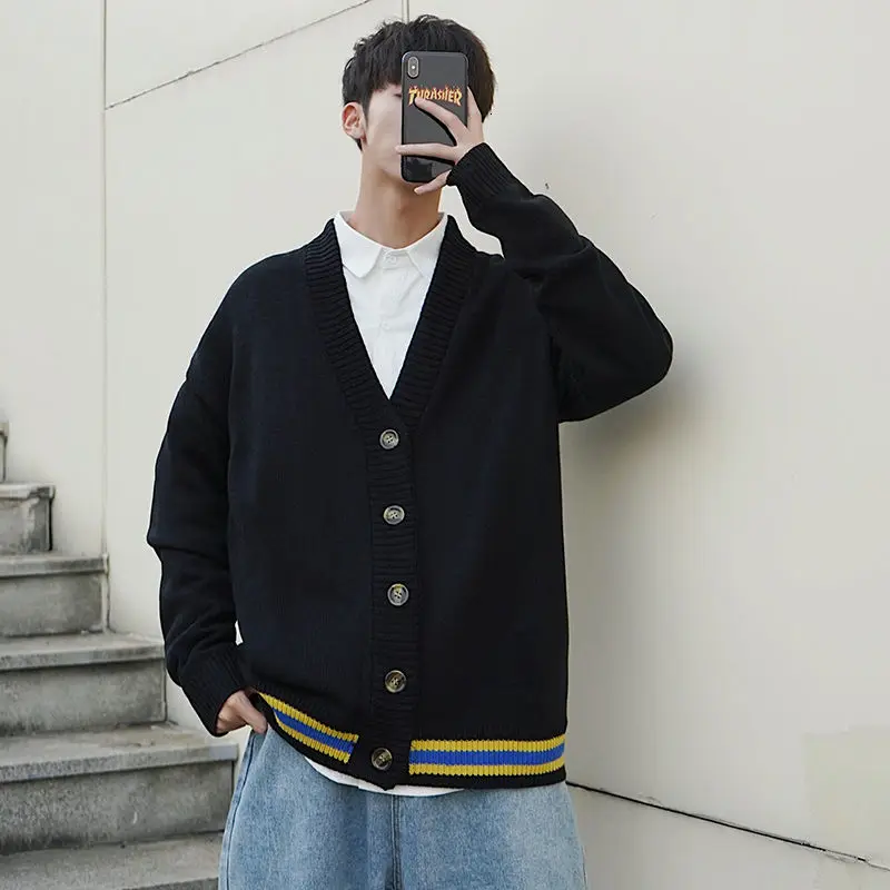 

Autumn Winter Cardigan Men's Warm Fashion Casual V-neck Knitted Sweater Coat Men Streetwear Korean Loose Sweater Jacket Mens