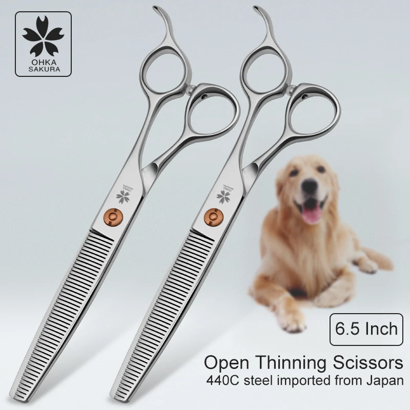 Open thinning tooth scissors 6.5-inch imported 440C material with hair removal of 55% pet beautician economical and practical