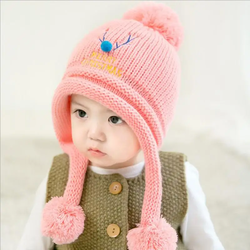 

Baby christmas baby children hats toddler Cap for boy girls Hat with pompon cute kids winter new born Headdress clothes newborn