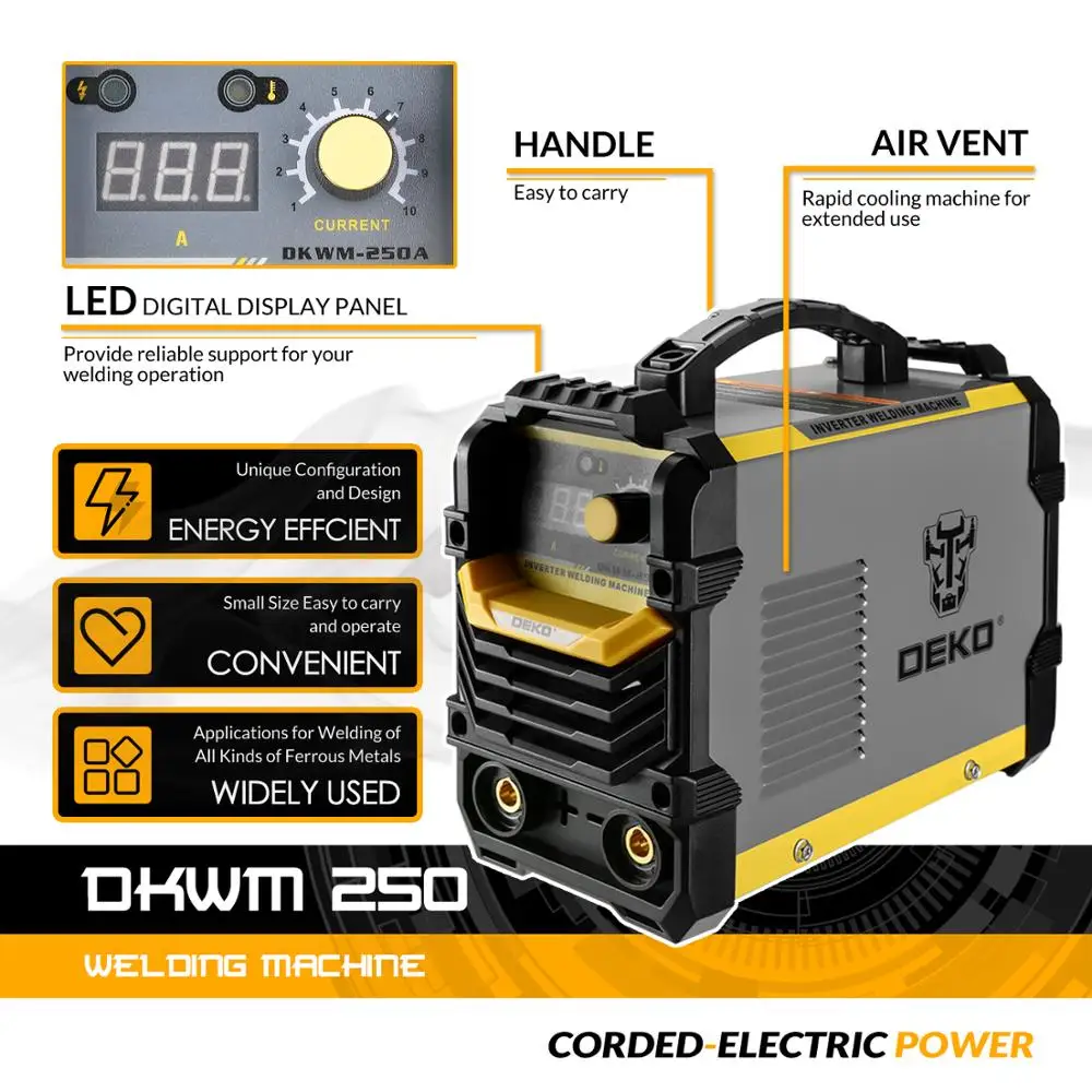 Сварочный аппарат для инвенторной дуговой сварки DEKO DKA 250Y 4.1KVA 220V MMA|Лазерные