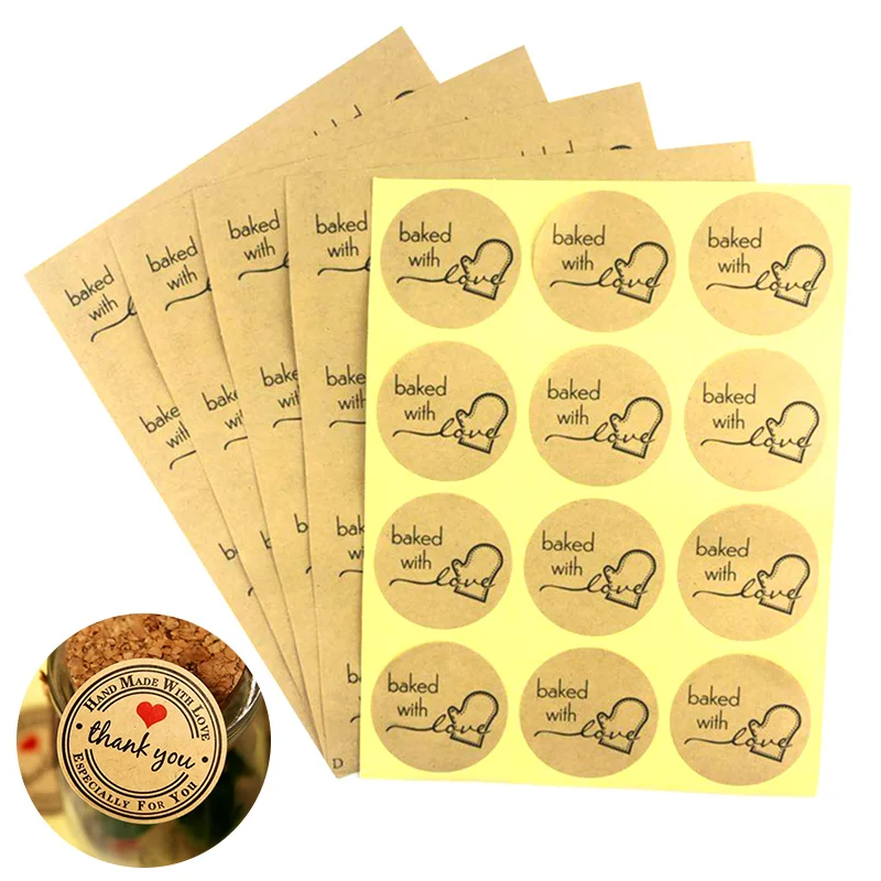 

10sheets=120pcs Kraft Paper Thank You labels Stickers Handmade Package Envelope Seal Label Scrapbooking Stationery Sticker