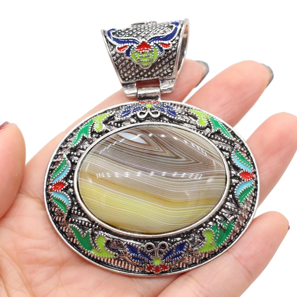 Эллиптический натуральный камень Хрустальный Агат кулон в этническом богемном