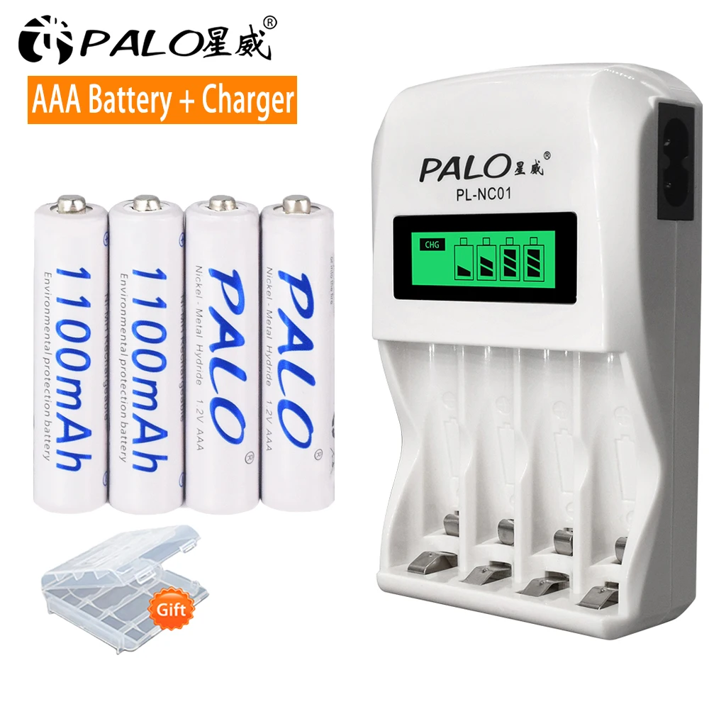 

PALO 1100mAh AAA Rechargeable Battery 1.2V NIMH AAA Batteries Rechargeable aaa Battey +LCD Smart Charger for 1.2v AA AAA Battery