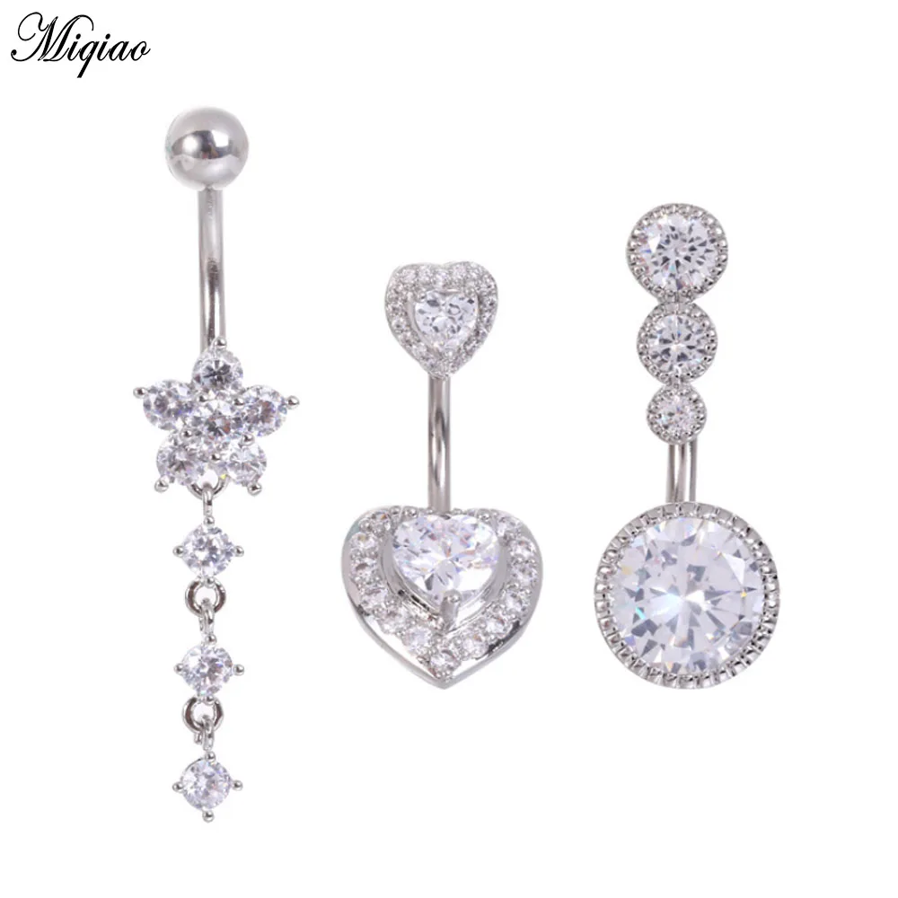 

Miqiao 3 Pcs Piercing Jewelry Belly Button Nails, Heart-shaped Round Petals Stainless Steel Belly Button Ring 3-piece Set