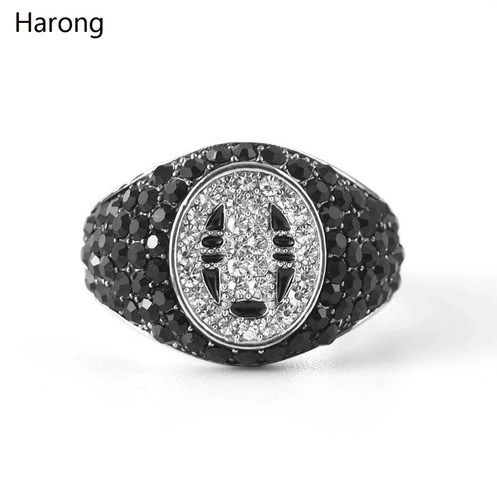 

Fashion Anime Faceless Men's Crystal Zircon Ring Spirited Away Cute Same Style Rings Jewelry For Woman Girl Cosplay Accessories