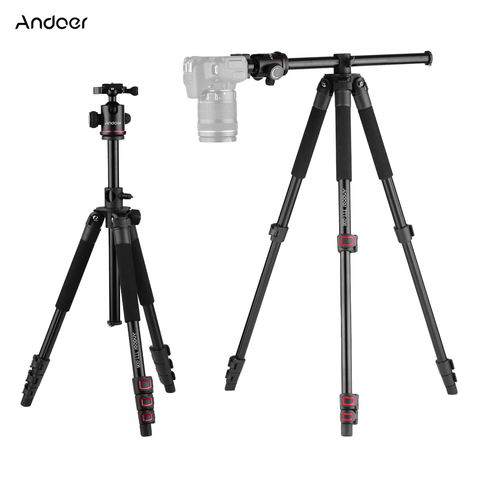 

Andoer TTT-006 164 см/65 дюймов 4-секционный Выдвижная Алюминий сплав Камера видео штатив + шаровой головкой для DSLR ILDC Камера s нагрузка 8кг