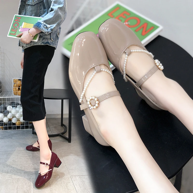 

Lolita Shoes Branded Pumps Casual Heels 2021 All-Match Shallow Mouth Sweet Sandals Ladies Square Toe Mary Jane Fashion Comfortab