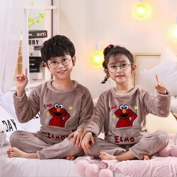 

Plush Winter Children Fleece Pajamas Warm Flannel Sleepwear Girls Loungewear Coral rabbit Kids pijamas Homewear Boys Pyjama