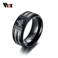 vnox vintage 9mm masonic ring men jewelry black stainless steel with wire brother gift