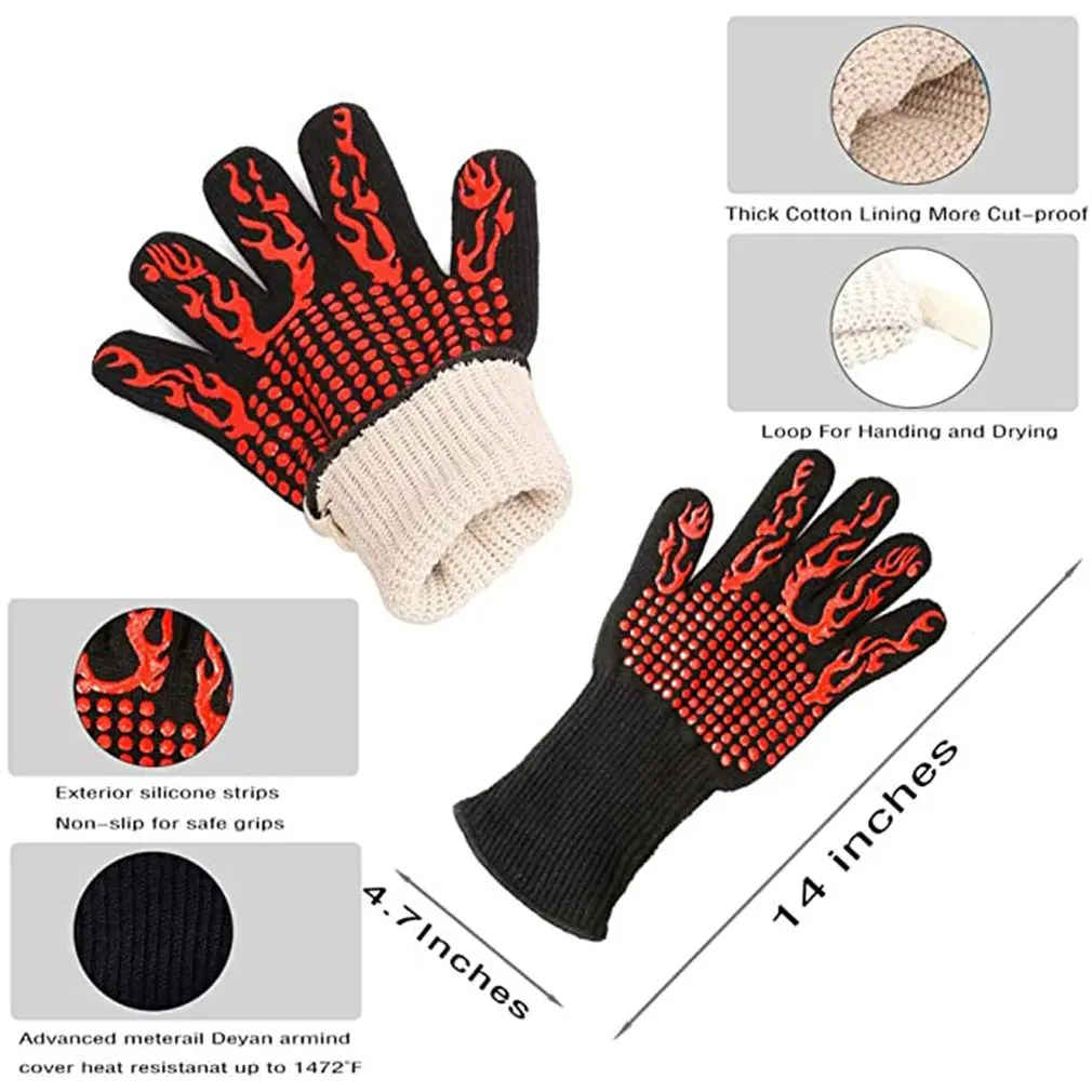 

800 Degrees High Temperature Resistant Gloves Microwave Oven Kitchen Bbq Gloves Anti-Scalding And Heat Insulation Gloves