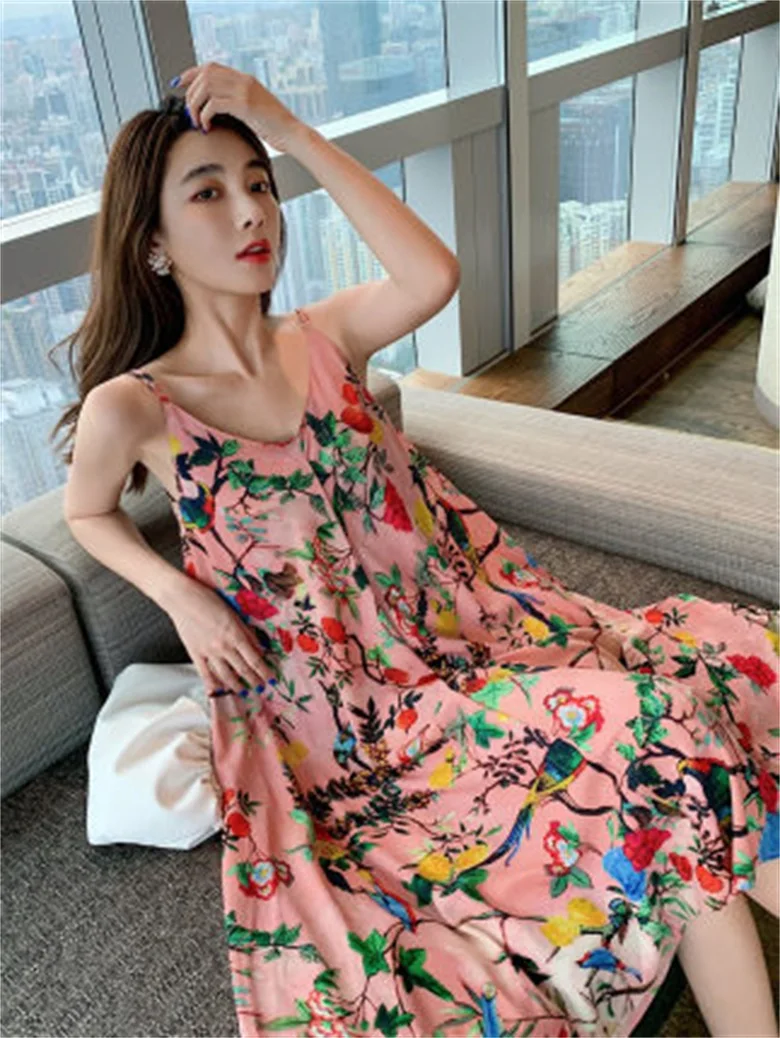

French niche base floral sling dress beach skirt