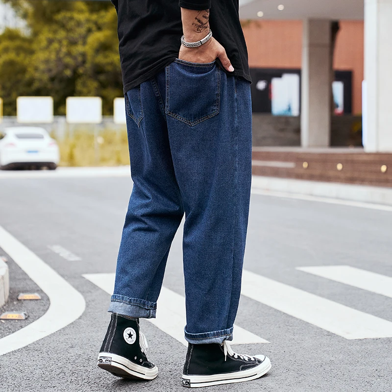 

Men's pants streetwear Casual fashion loose jeans plus large size Men's pants denim baggy hip-hop wide-leg pants 44 46 48