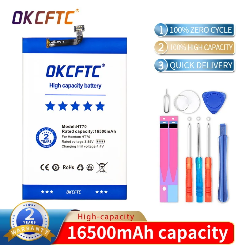 

OKCFTC NEW Original 16500mAh Battery For Homtom HT70 Mobile Phone + Gift Tools