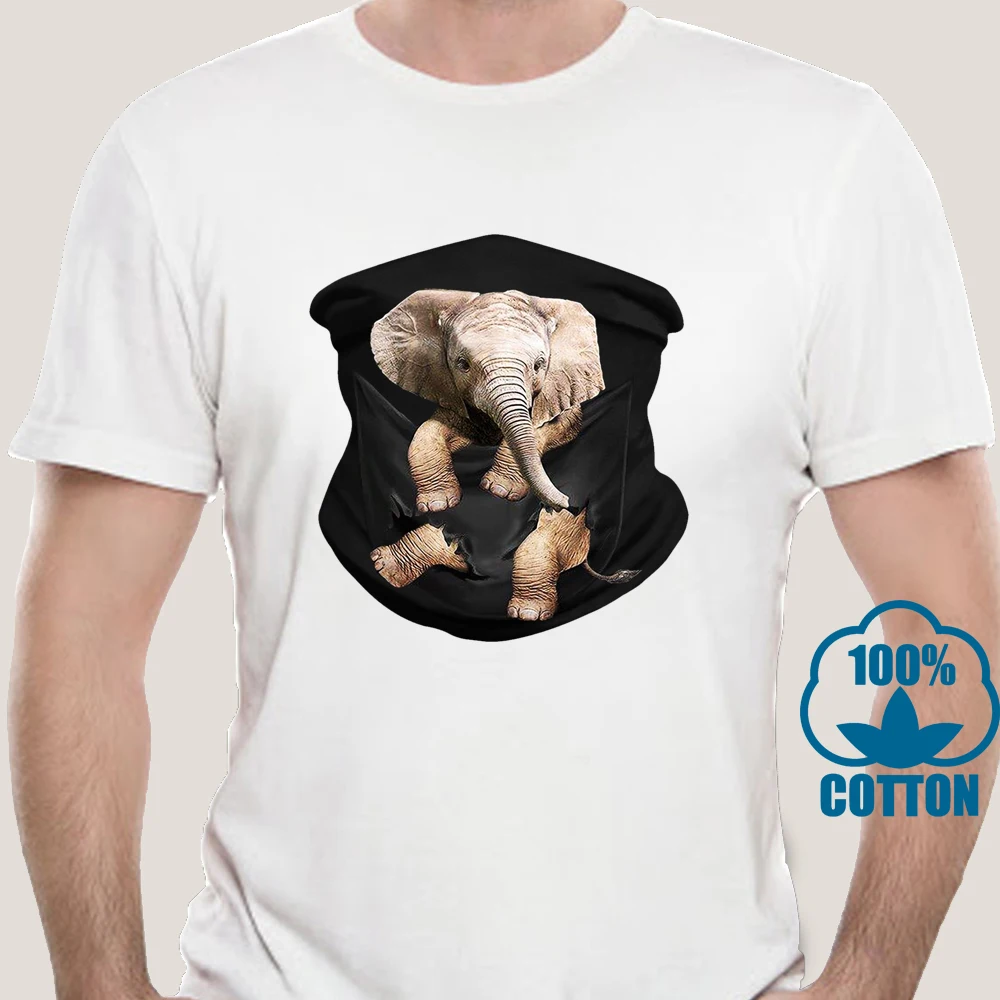 0229K милый слоненок внутренний карман футболка Черная Хлопковая мужская S 6XL US