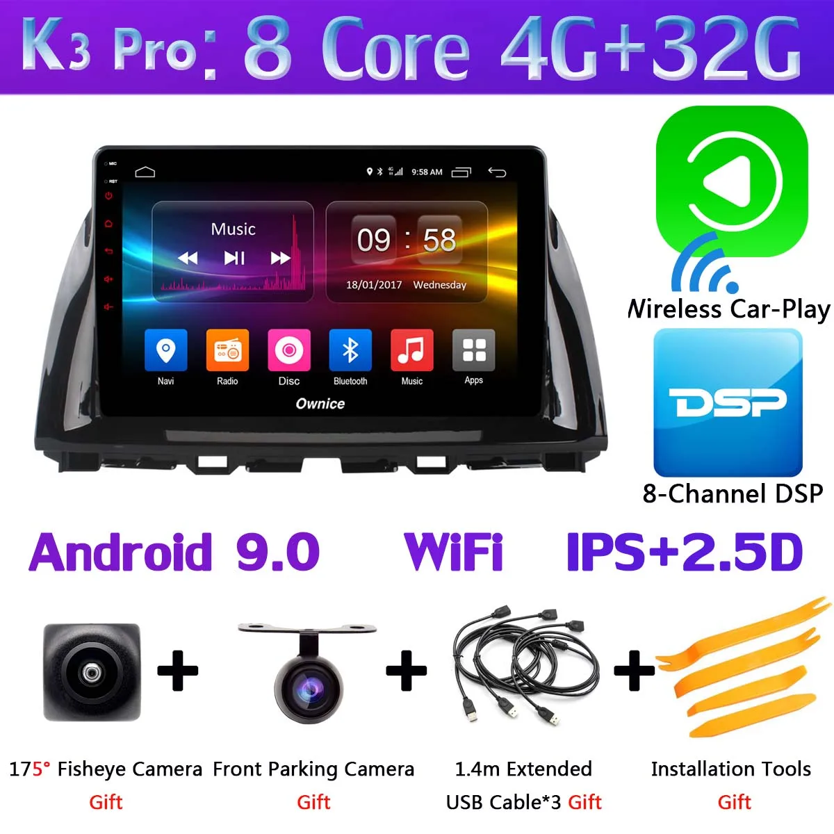 10," 360 ° панорамный автомобильный dvd-плеер на основе Android для Mazda CX-5 CX5 CX 5 2013 Автомобильный gps Радио Стерео ADAS DSP CarPlay - Цвет: K3 Pro CarPlay