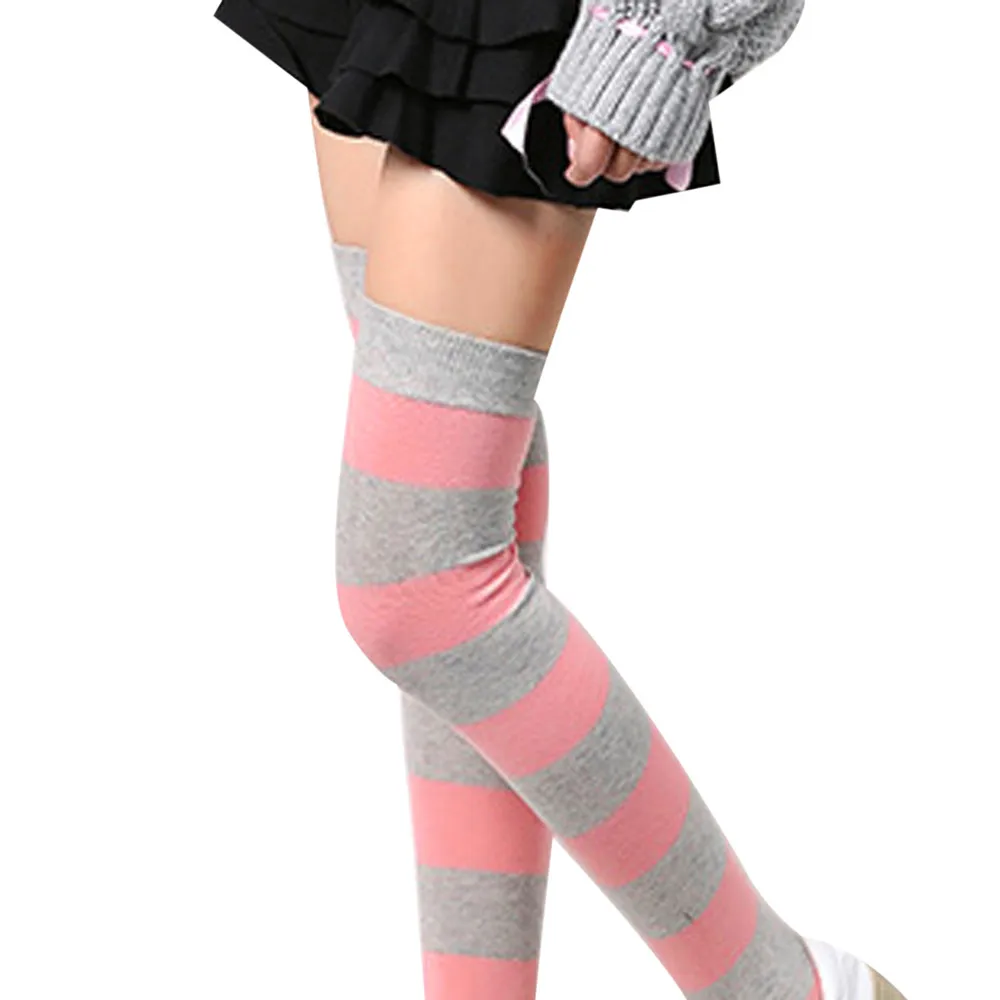 Осенние зимние модные длинные носки женские выше колена теплые в полоску мягкие