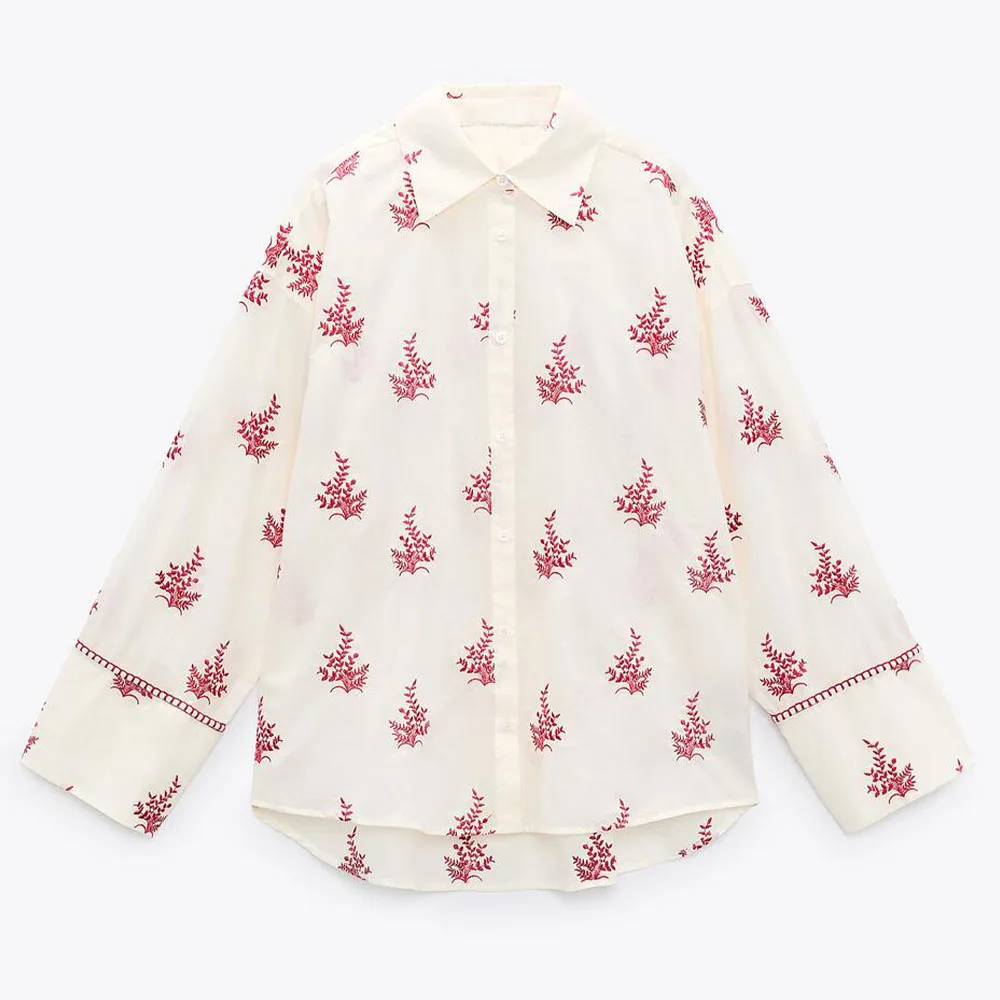 

DiYiG WOMAN 2021 summer new women's clothing sweet style floral embroidered shirt commuting loose shirt