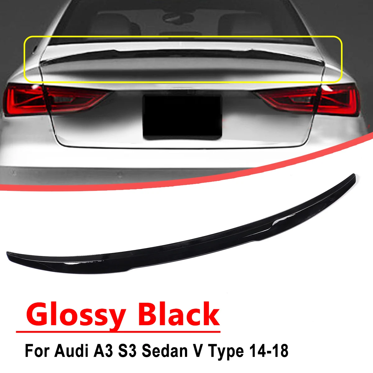 Глянцевая черная задняя крышка из АБС пластика для украшения Audi A3 и S3 Sedan V Type 2014 2015