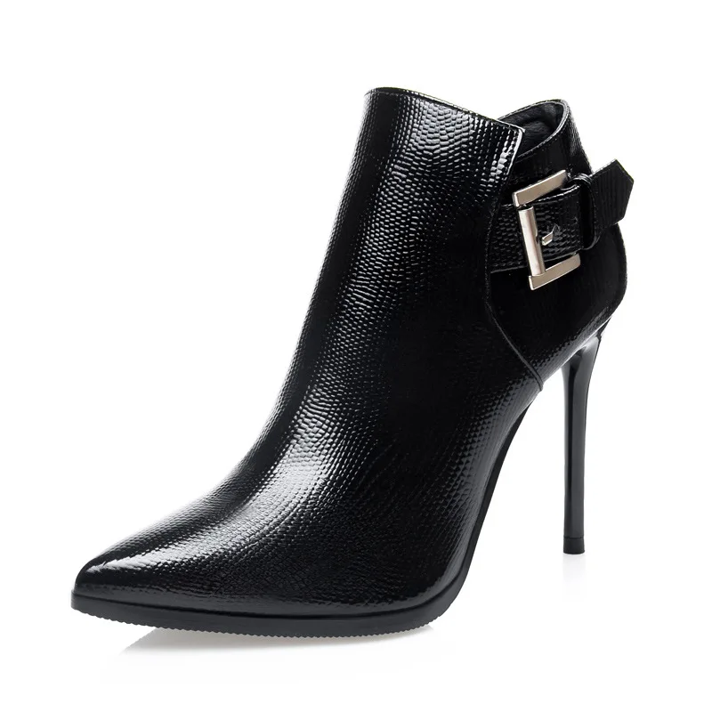 Winter The New Fashion High Heels Martin Boots Sexy Belt Buckle Pointed Toe Zip Ankle Thin Heels Super High (8cm-up) Plush Solid