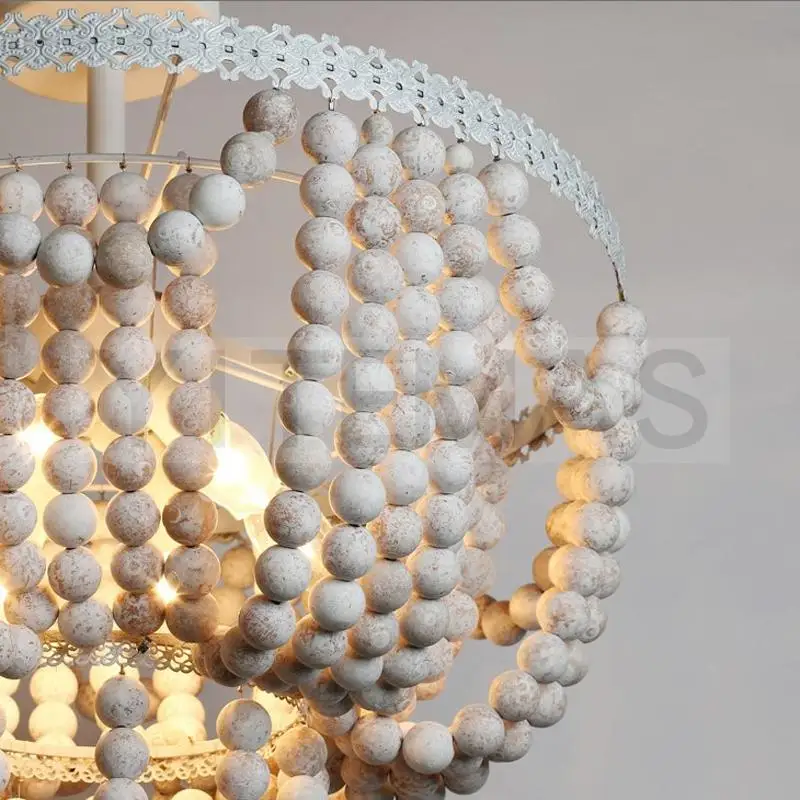 

Vintage/White/wood/beaded chandelier french/semi-flush/kitchen chandelier lighting/bedroom/kitchen/corridor/kids/children's room