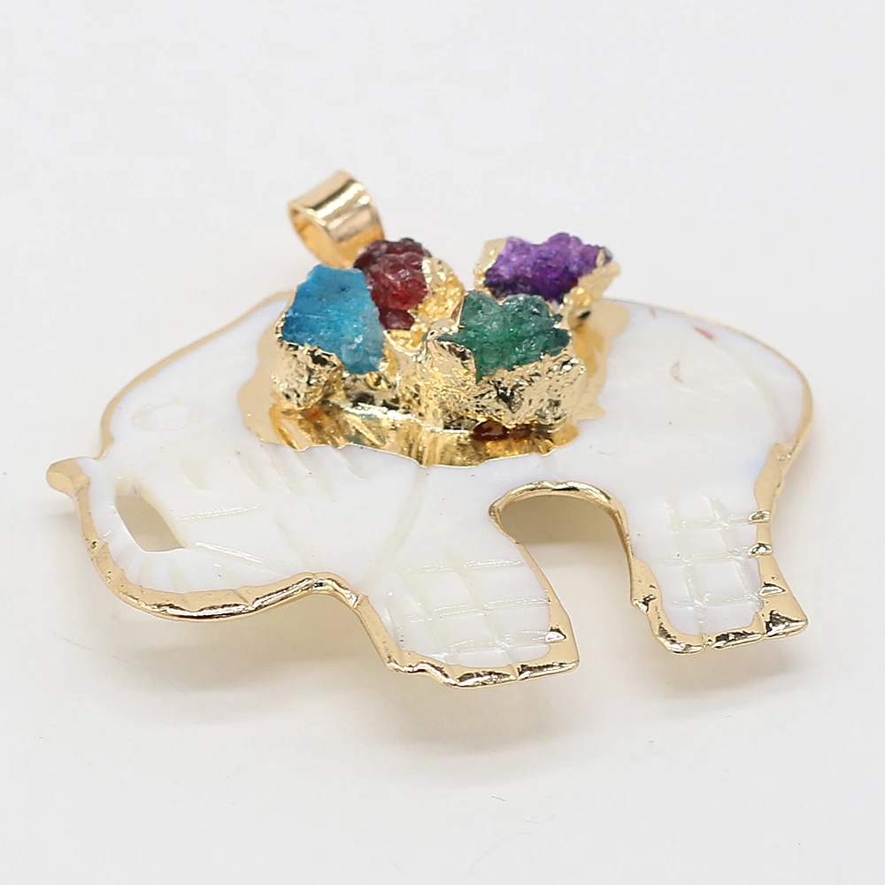 

Natural semi-precious stones and shell elephant-shaped bag Phnom Penh crystal bud pendant handmade crafts DIY production 40x45mm