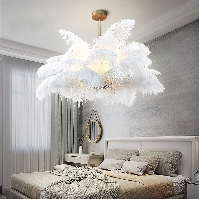 

Nordic bedroom feather chandelier modern lighting art chandelier lighting AC110V 220v LED living room golden lamp