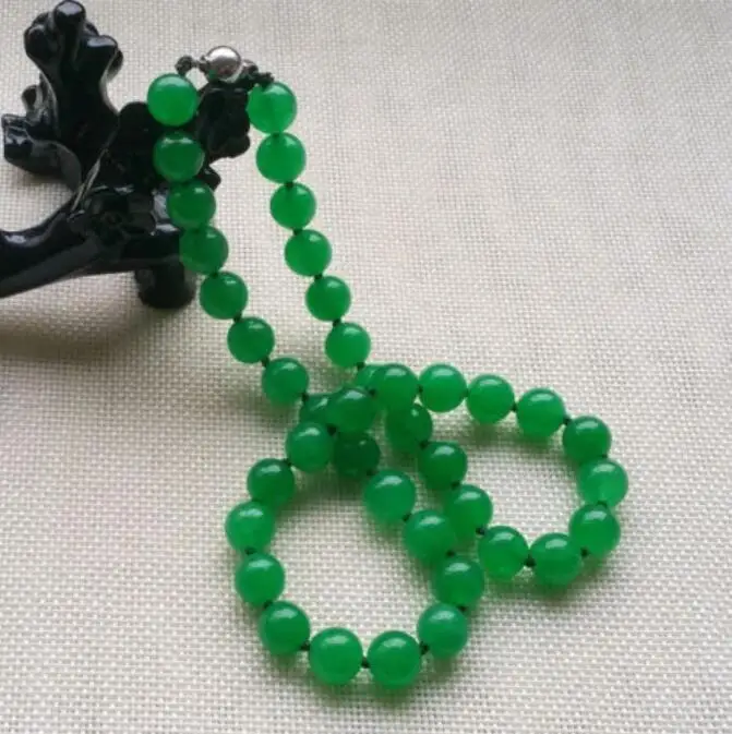 Модные красивые 8 мм изумрудные зеленые нефритовые драгоценные камни ожерелье и