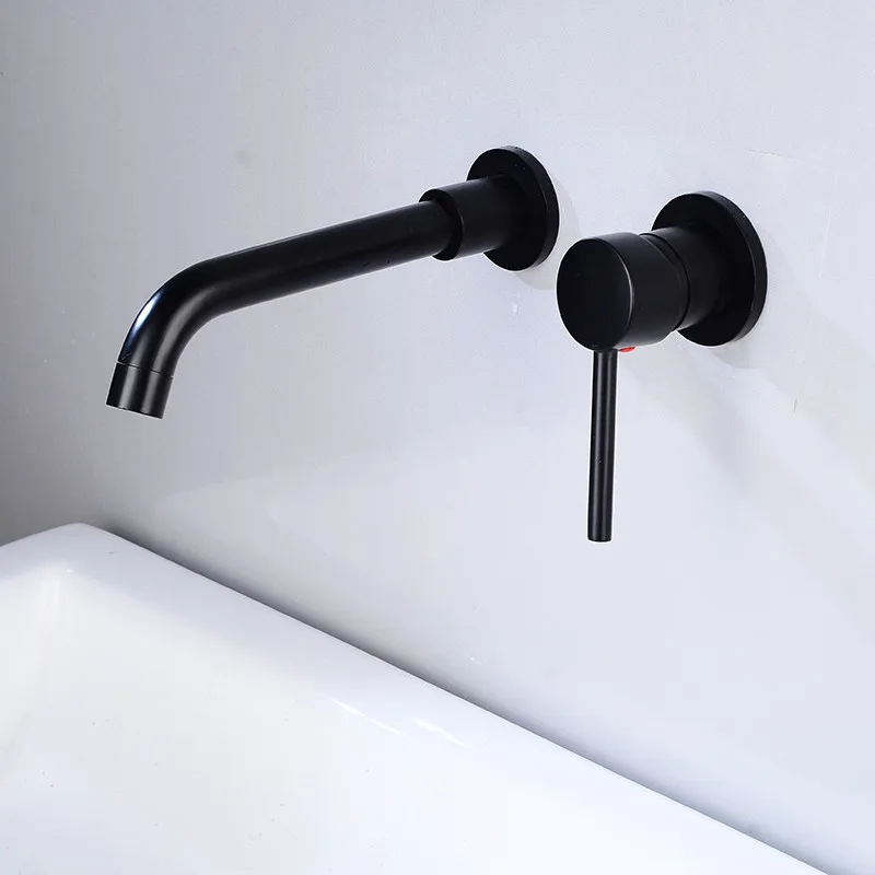 

Matte Brass Wall Mounted Basin Faucet Single Handle Bathroom Mixer Tap Hot Cold Sink Faucet Rotation Spout Burnished Gold WJ715