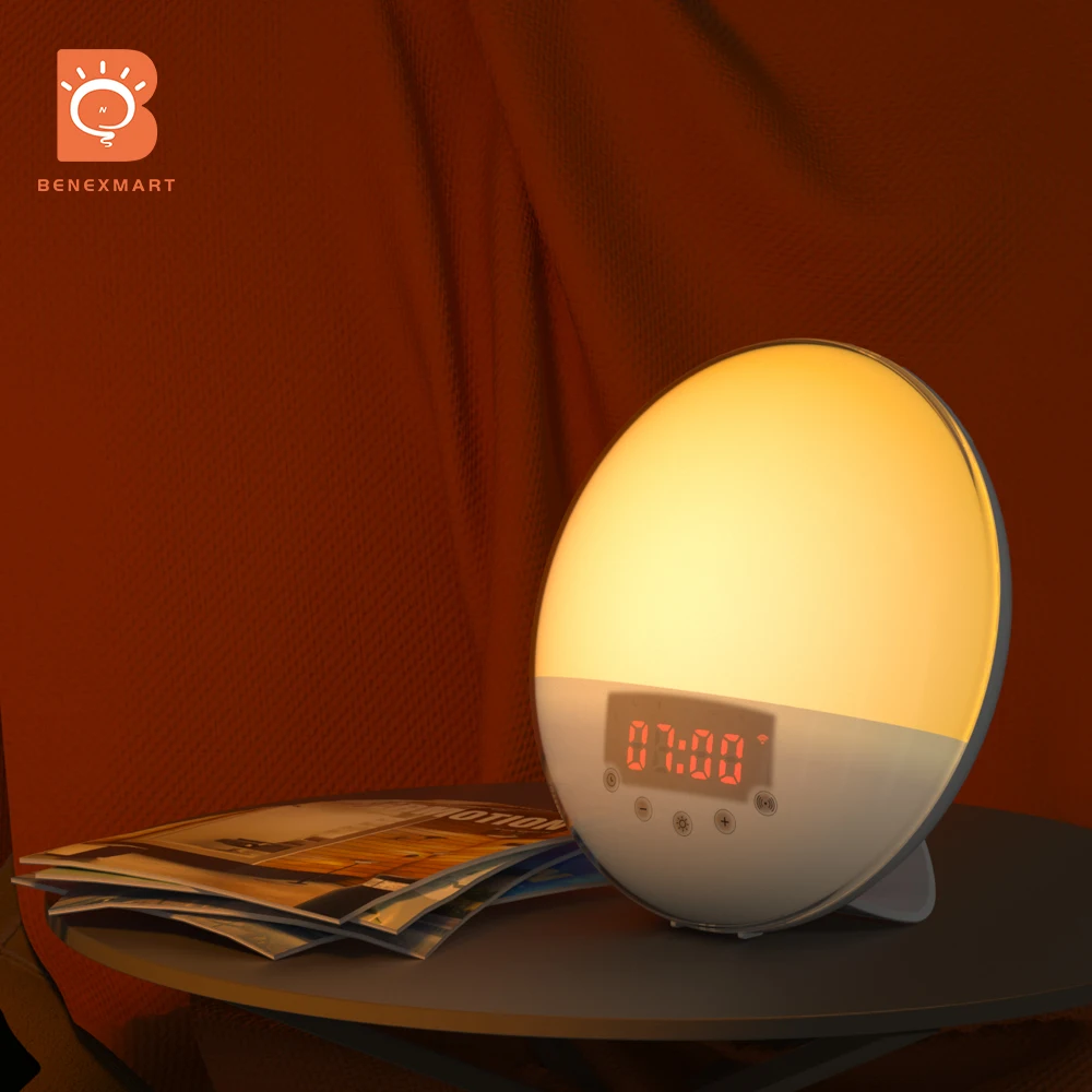 Benexmart Wi Fi Smart будильника восхода солнца Tuya Wake Up светильник с 6 Цвета светодиодный