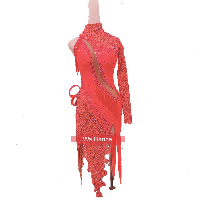 

Women Latin Dance Dress Dance Training Dress Ballroom Dance Skirt Adult Performance Costume Lace Dance Dress Practice Dress