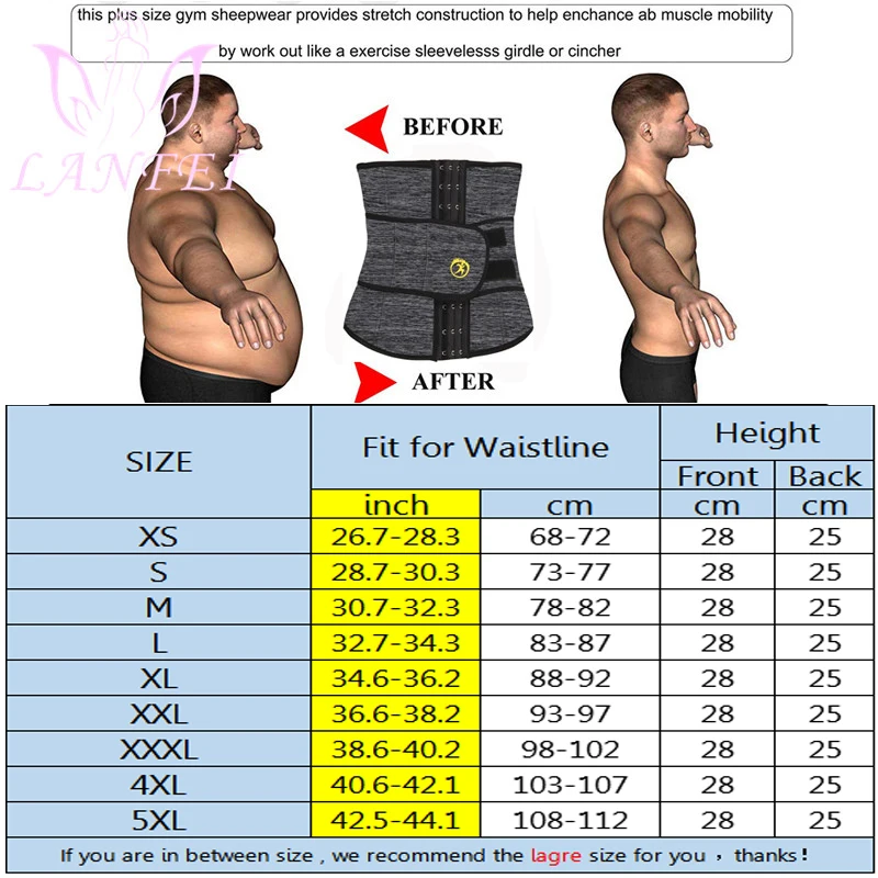 LANFEI Men Waist Trainer Slimming Belt Body Shaper Sweat Sauna Modeling Strap Workout Waist Trimmer Weight Loss Corset Plus Size