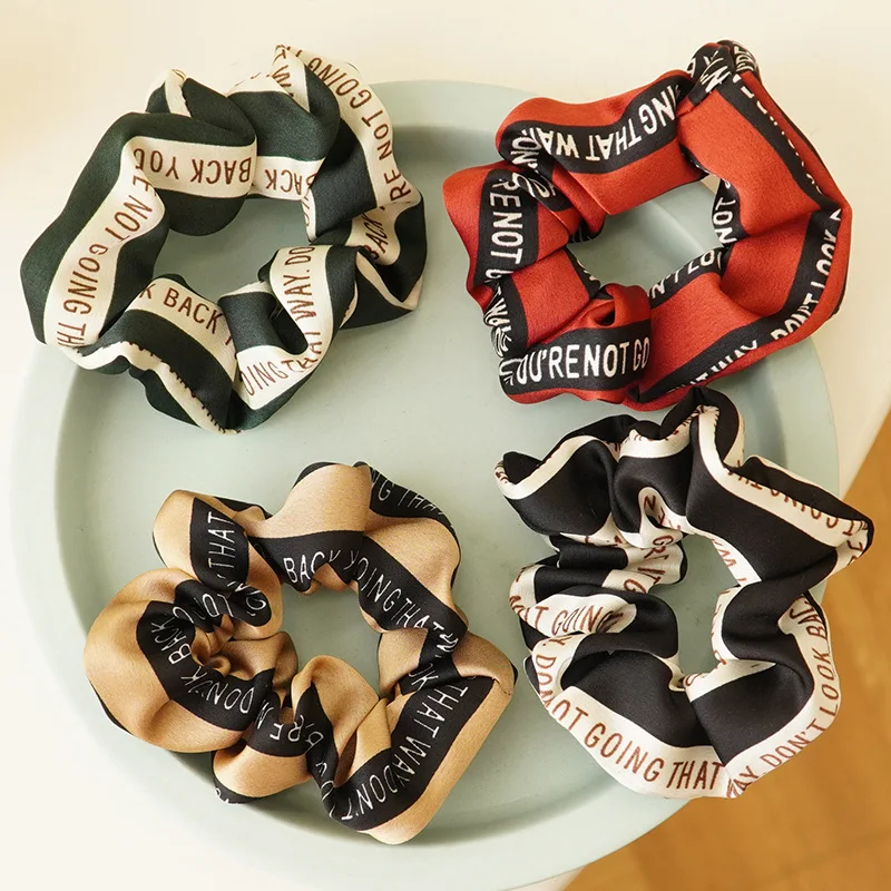 

Elegant Women's Hair Scrunchies Girl's Simple Letter Tie Ponytail Holder Hair Rope Elastic Large Intestine Circle Head Rope