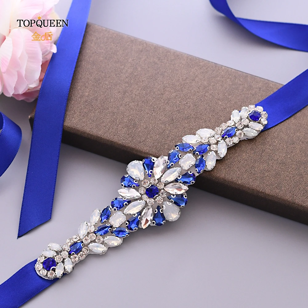 TOPQUEEN S424 Роскошный Королевский синий Стразы пояс для женщин с поясом украшен