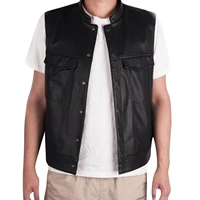 mens leather jacket vest tank top retro v neck solid color pocket with button motorcycle sleeveless zipper vest men clothing