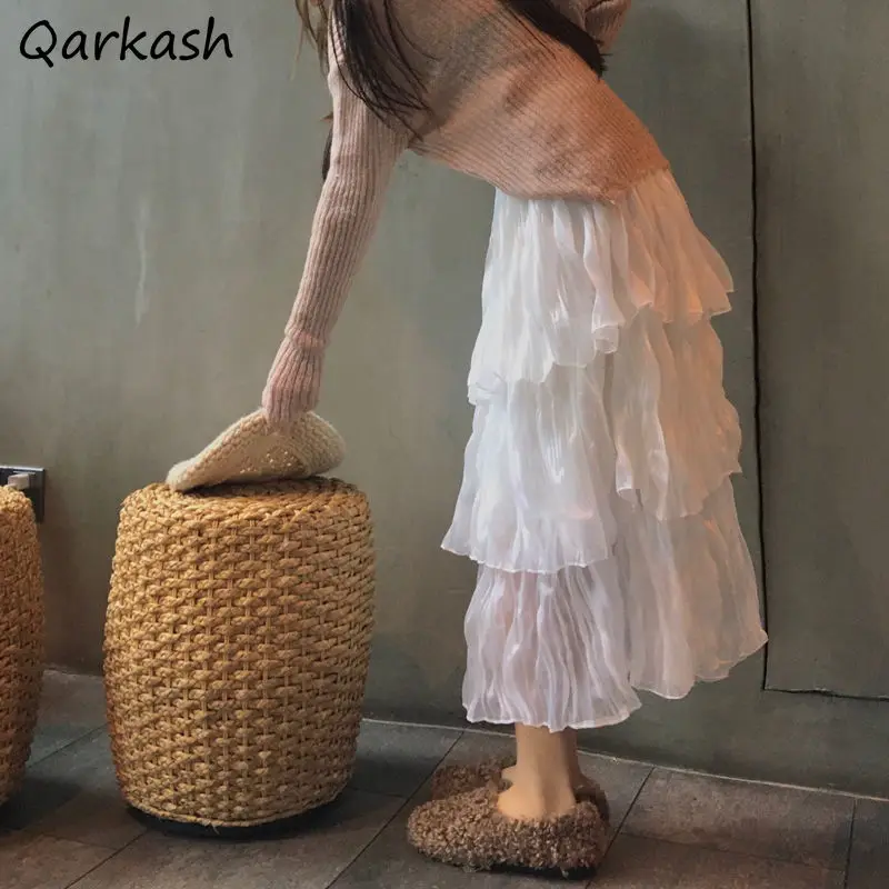 

Юбка женская однотонная с оборками, милая элегантная трапециевидная юбка в Корейском стиле, для отдыха в колледже и отдыха, лето