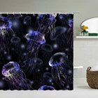 Тканевая занавеска для душа с 3D рисунком s, экраны для ванны с Медузой, водонепроницаемый декор для ванной комнаты с крючками, занавеска для душа с цветами и птицами