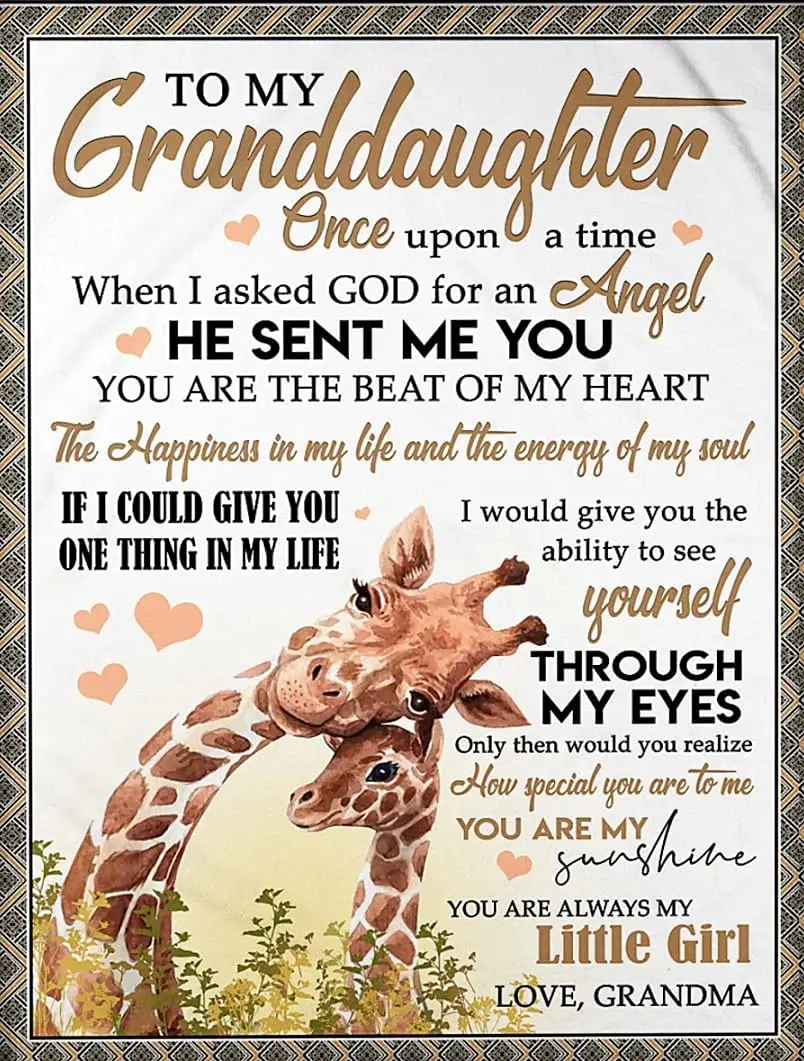 

Personalized Animal Blanket to My Granddaughter from Grandma Custom Name Cute Giraffe Forest Throw Fleece Blankets Customized