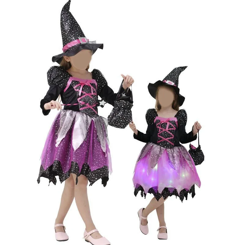

Halloween kids dress up girls costume cosplay witch vampire princess halloween dress up girls costume purple cute style dress