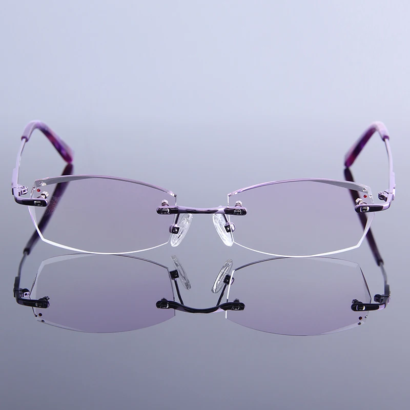 Роскошные очки для чтения женские без оправы Стразы с фиолетовыми линзами