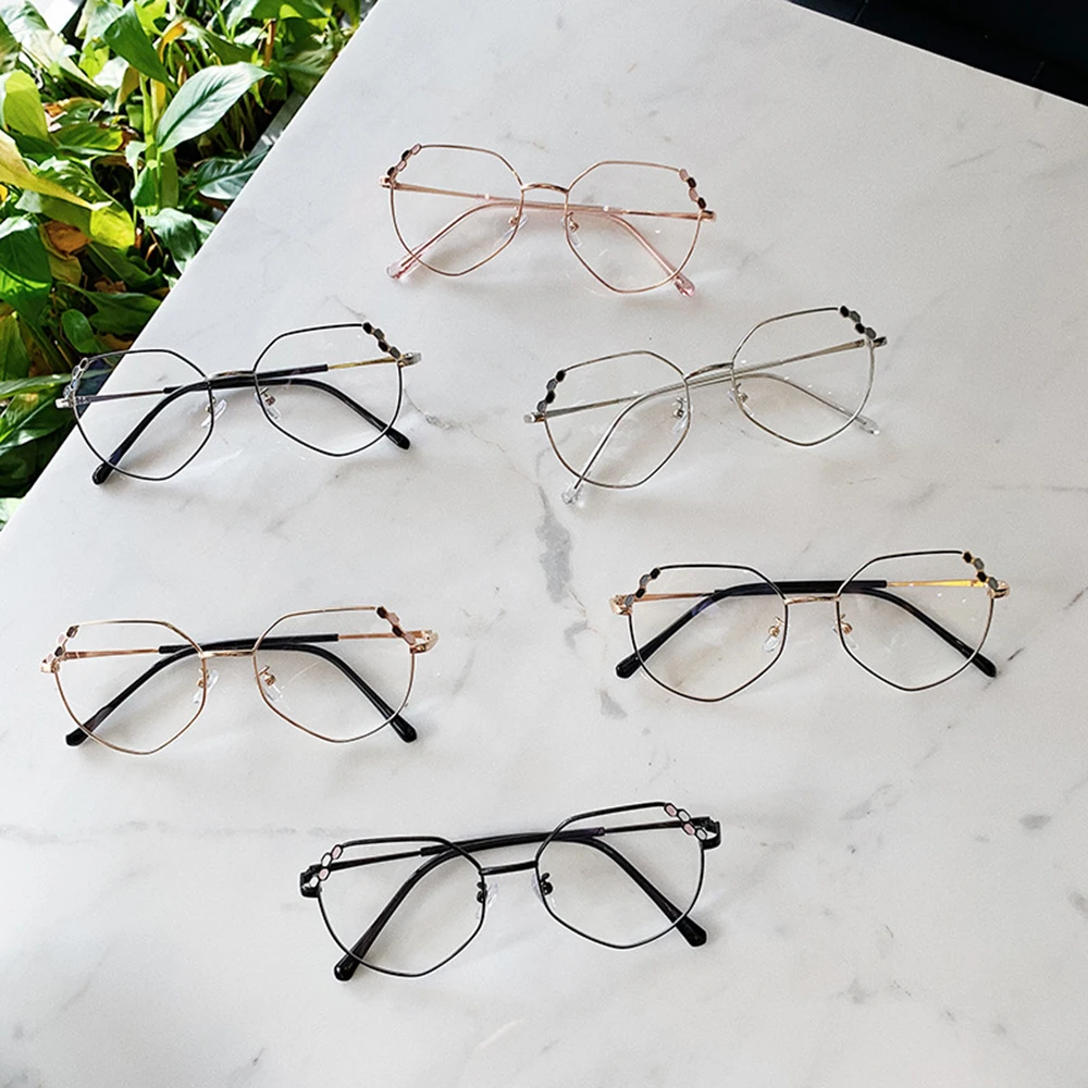 

Vintage Blue Light Protection Glasses Men Women Irregular Lenses Myopia Optical Mirror Simple Metal Clear Frames Spectacles