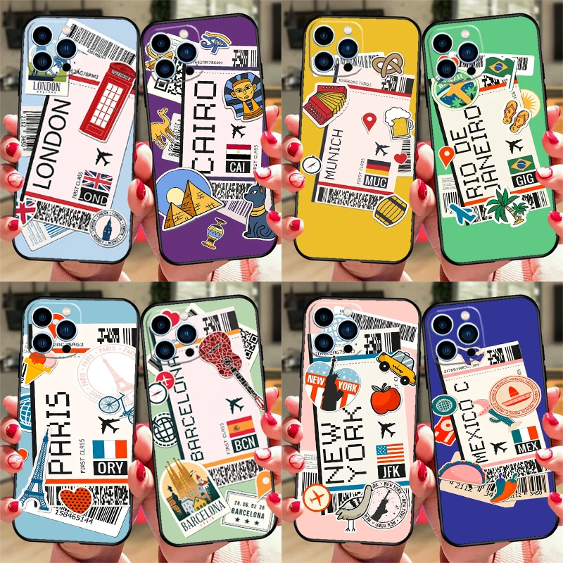 BOARDING PASS New York TOKYO Traveltickets Phone Case For iPhone 11 12 13 14 Pro Max Mini XS XR 7 8 Plus Funda Coque Capa Cover