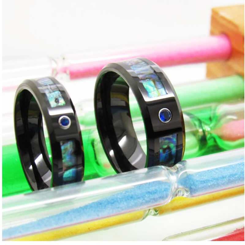 Подарок на Рождество годовщину кольца для женщин черные вольфрамовые с ракушкой