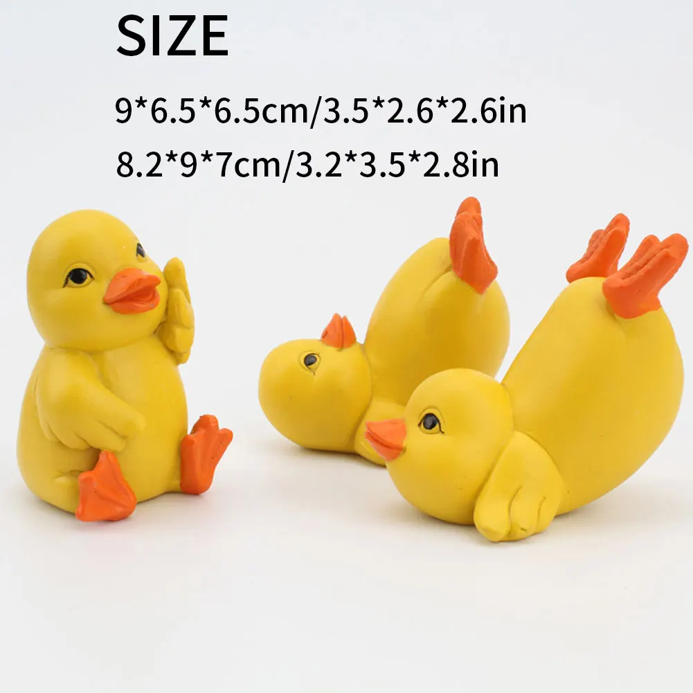 

3PCS Yellow Duck Ornament Mini Animal Figurine Fairy Garden Sculpture Desktop Statue Resin Micro Outdoor Miniature Ornament